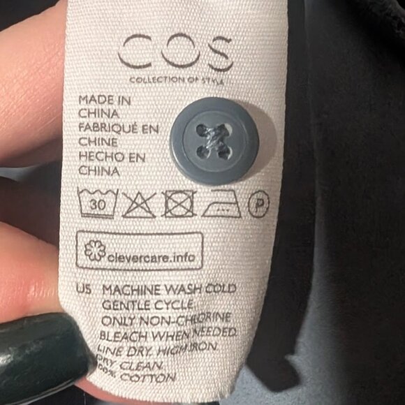 COS | Long Rounded Hem Blouse In Blue - Picture 10 of 12